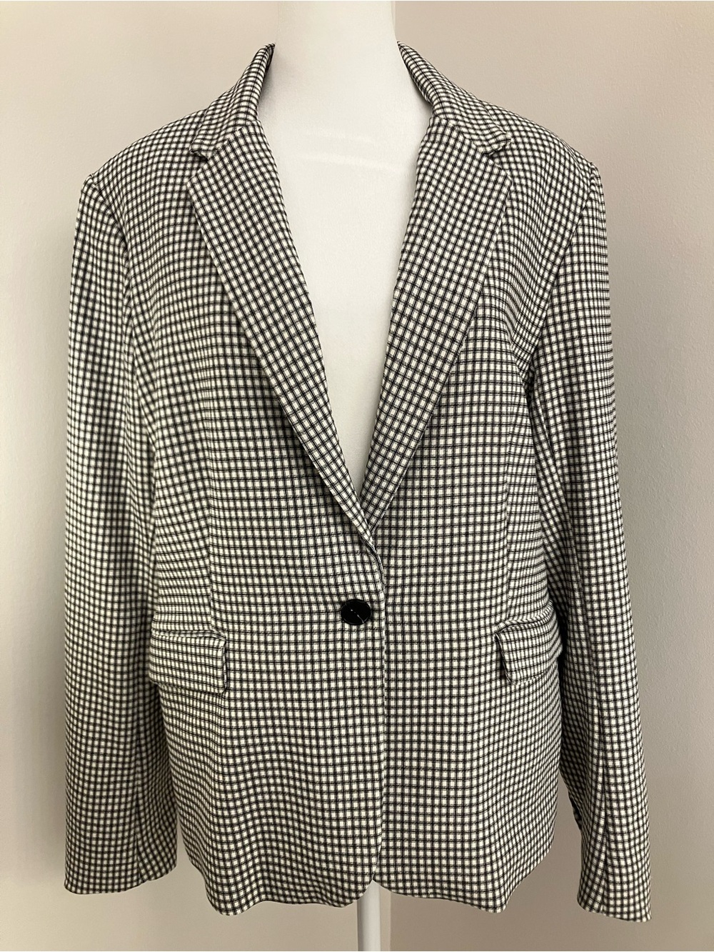 Dalia Black & White Gingham Single-Button Blazer